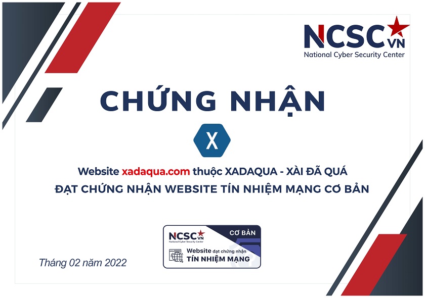 XADAQUA đạt chứng nhận Website Tín nhiệm mạng cơ bản